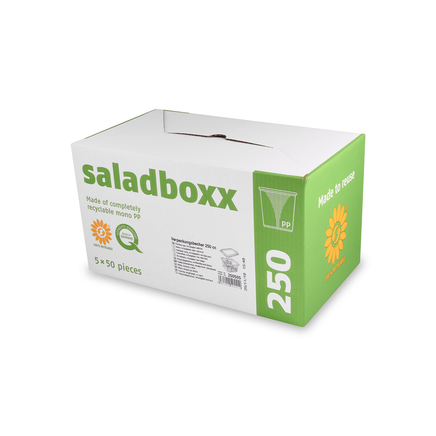 Rechteckbecher (PP) klar 250ml + Deckel - 250 Stück