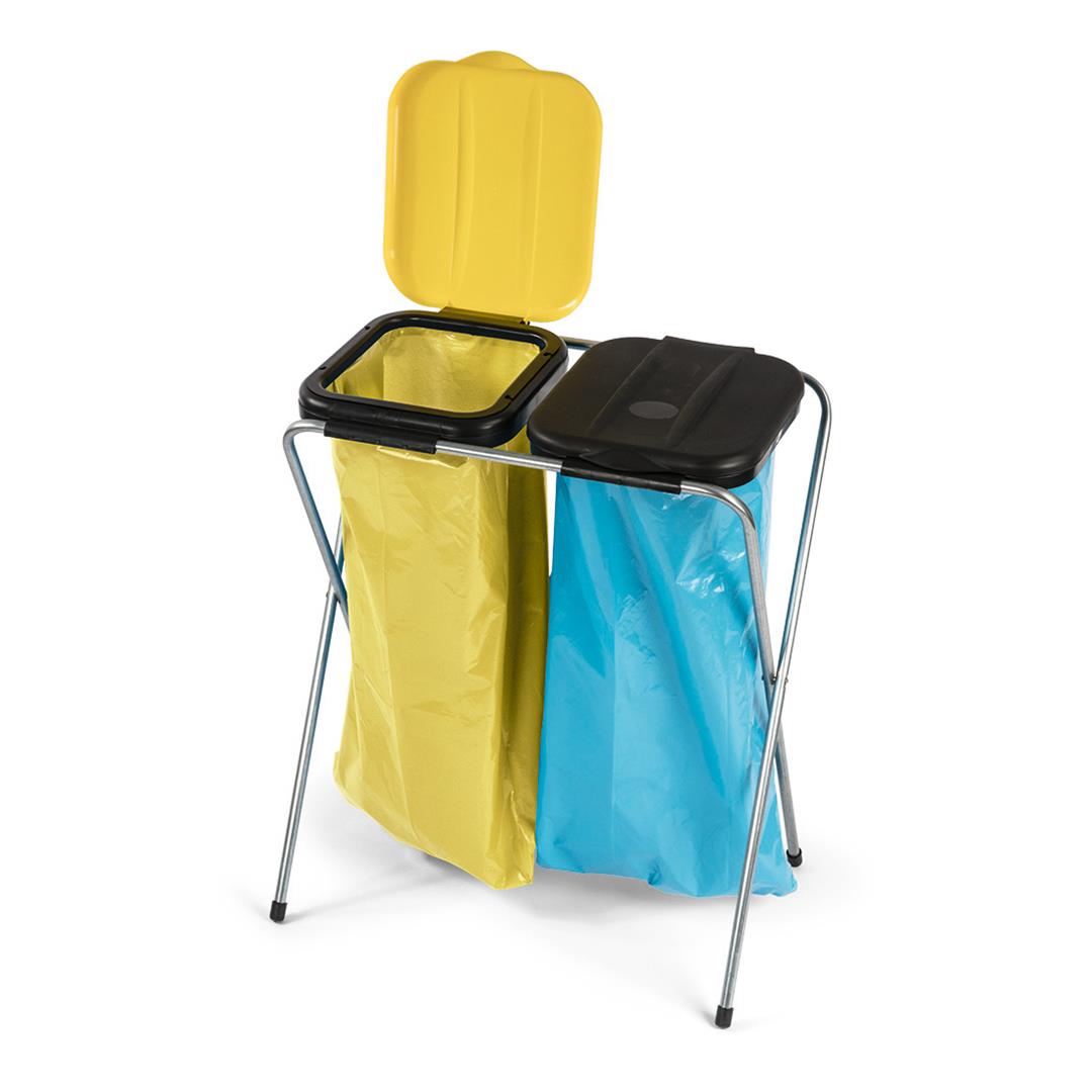 Müllsackständer 2-fach Metallbeine, schwarzer u. gelber Deckel