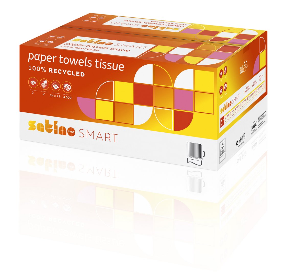 Faltpapier Satino Smart V-Falz 2-lagig 24x22cm weiss, 4000 Blatt