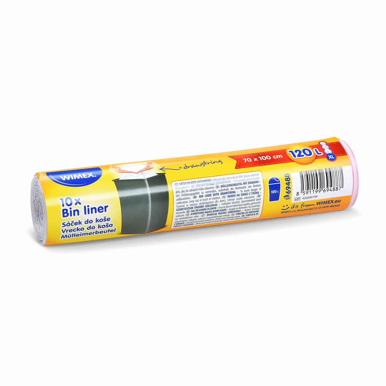250 Müllsäcke mit Zugband 120 L weiss LDPE ECONOMY – Karton à 25 Rollen