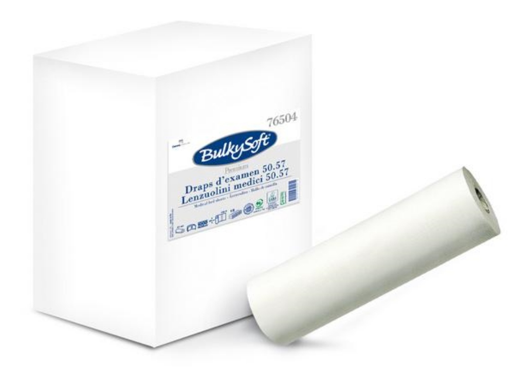 Bulkysoft Classic Ärzterolle Zellstoff, 2-lagig, weiss, 50 cm × 57 lfm, 50 × 38 cm, 150 Blatt 12 Rollen