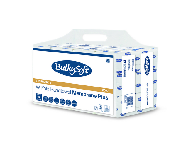BulkySoft Papierhandtücher Membrane Plus 86001, weiss, W-Falz, 3-lagig, ca. 20,5 × 42 cm – 900 Stück