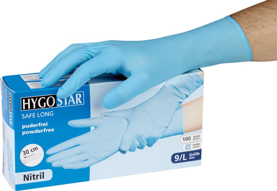 Lange Einweghandschuhe HYGOSTAR aus Nitril SAFE LONG