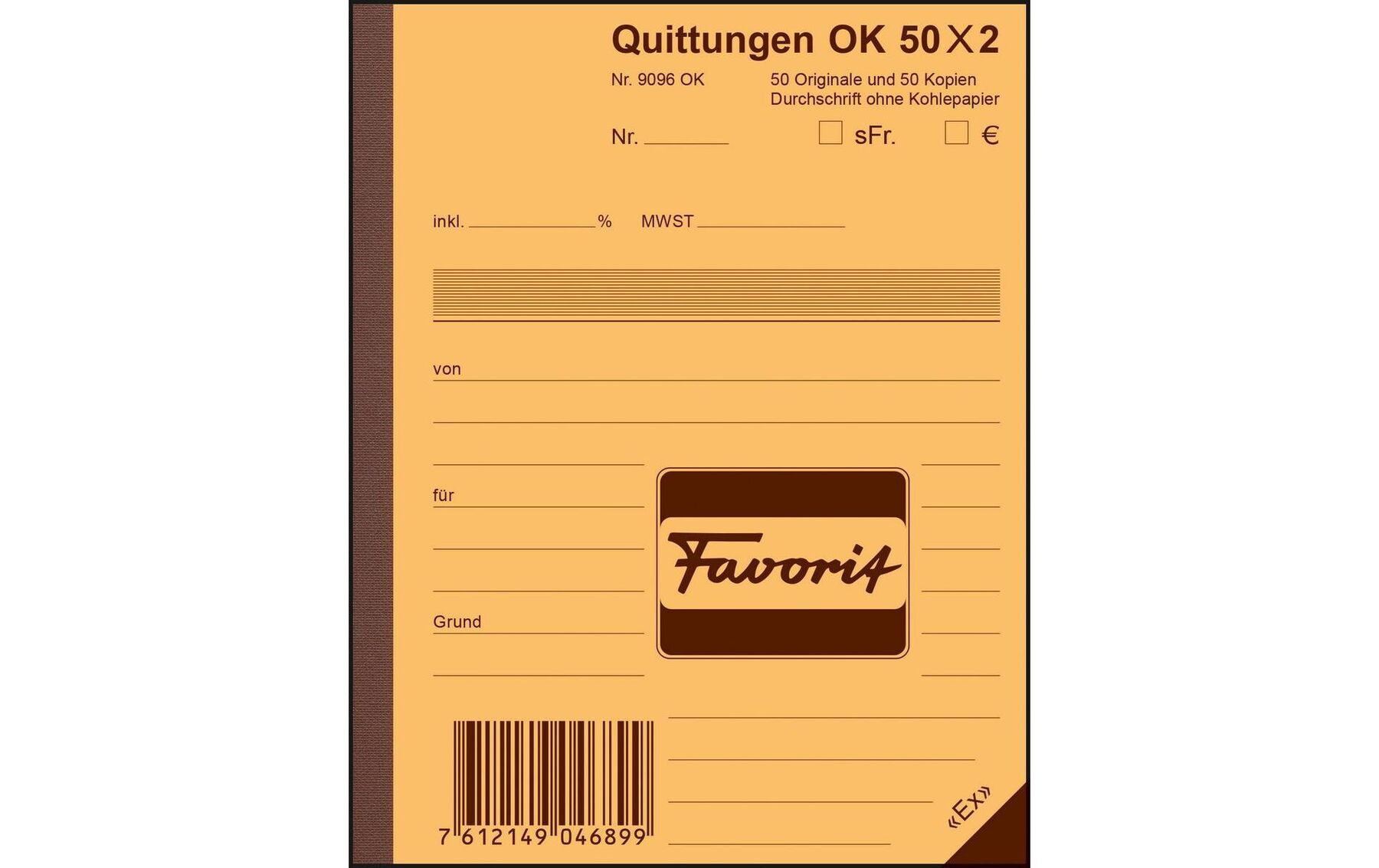 Quittungen D A6 OK blau/weiss 50x2 Blatt FAVORIT 9096