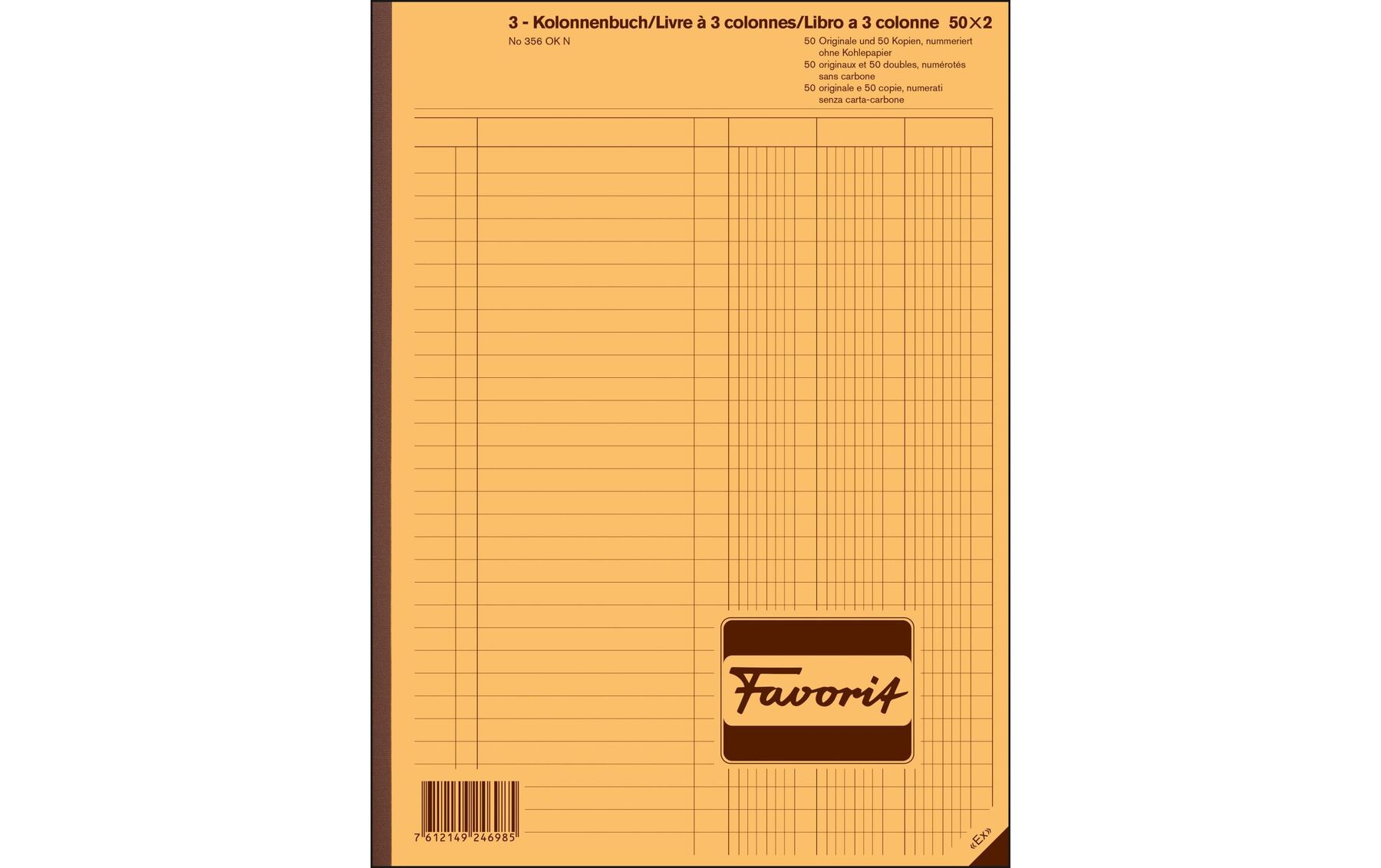 Durchschreibebuch 3 Kolonnen OK N weiss/weiss, nummeriert,D/F/I FAVORIT 356