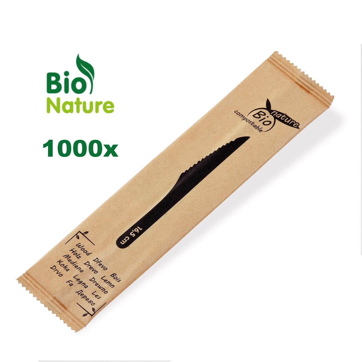 1000x Messer (aus Holz) 16,5cm einzeln verpackt  - 10x100 Stück