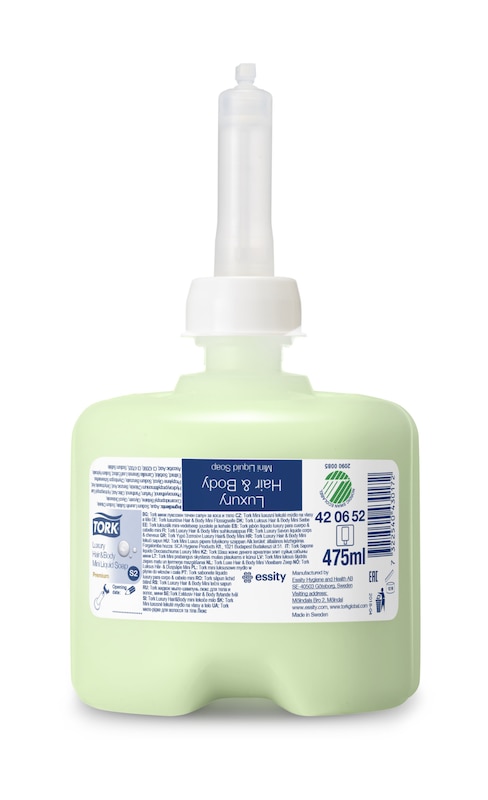 TORK 420652 luxuriöse Hair & Body Mini Flüssigseife Lindgrün S2 - Karton à 8 Patronen