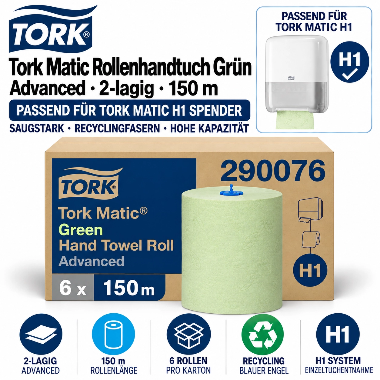 TORK 290076 Matic® grünes Rollenhandtuch Advanced Grün - H1