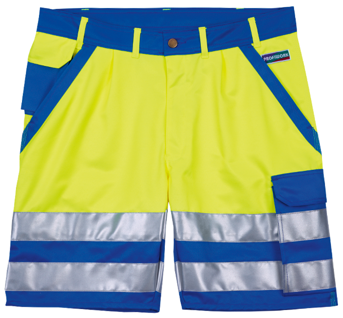 Warnschutz-Shorts PROFIWORK REFLEX, leuchtgelb/blau - Grösse 44