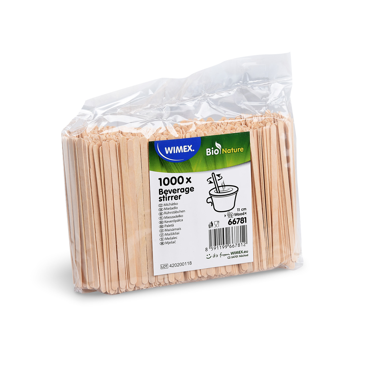 Rührstäbchen aus Holz FSC 100% 11 cm für Service und Take-away, Packung mit 1000 Stück