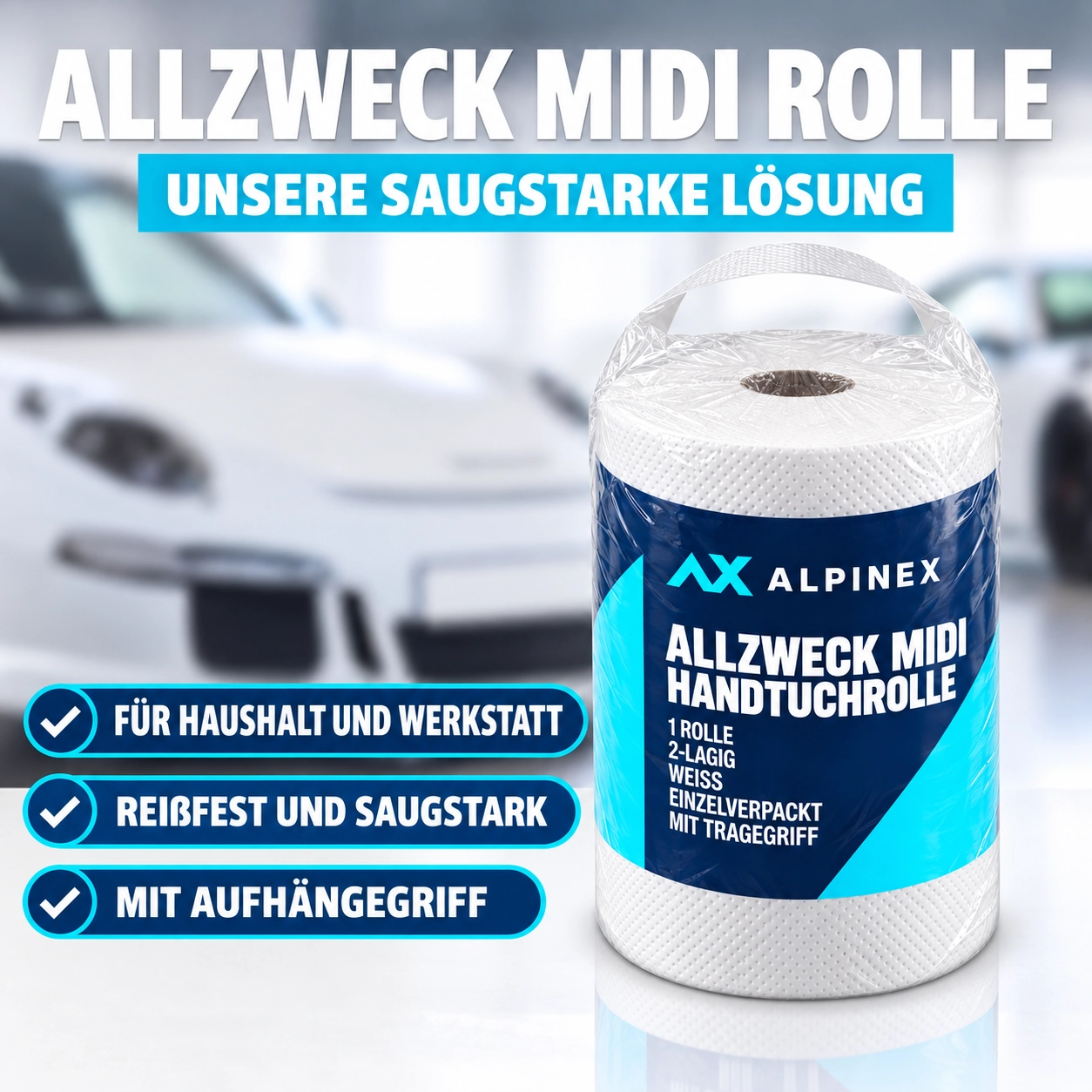 Alpinex Allzweck MIDI Rolle 2-lagig mit Tragegriff einzelverpackt
