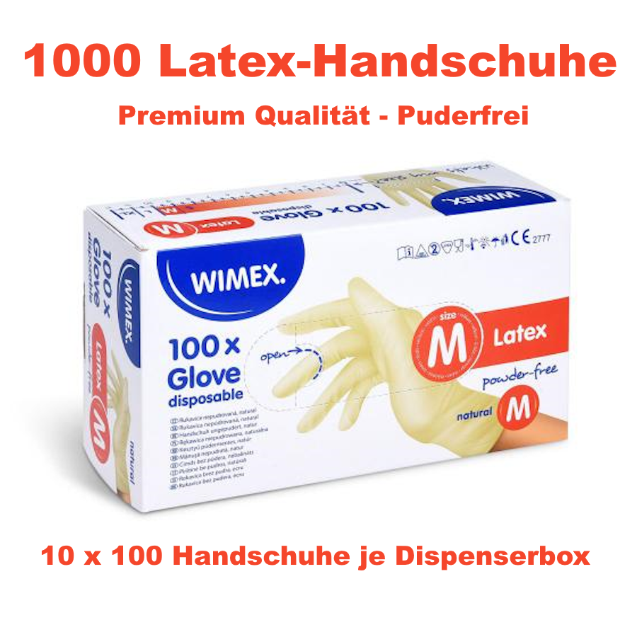 Latex-Handschuh ungepudert natur Grösse M, Karton mit 1000 Stück