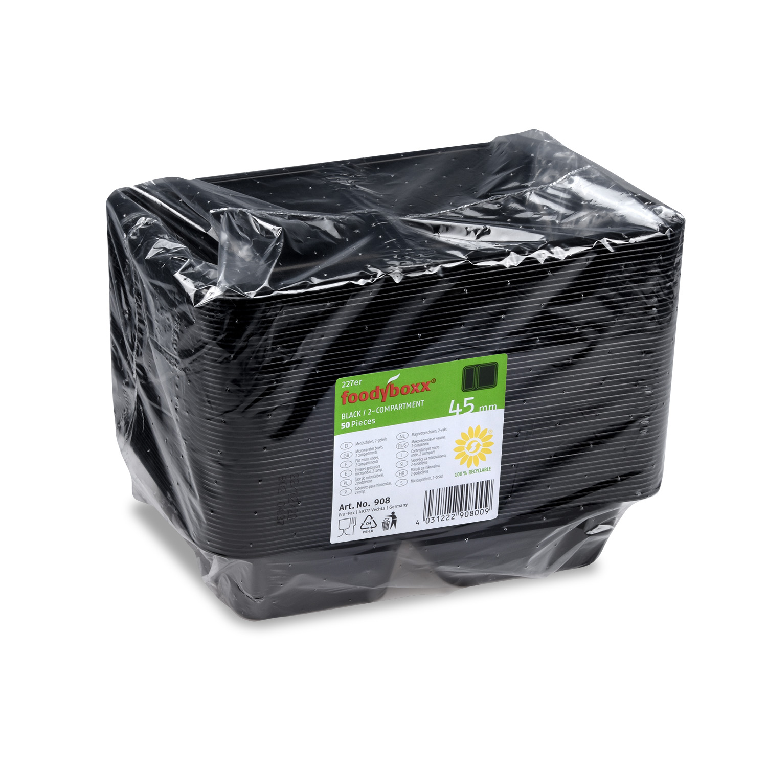 Menü-Schale (PP) extra-stabil 2-geteilt schwarz 227 x 178 x 49 mm - 50 Stück