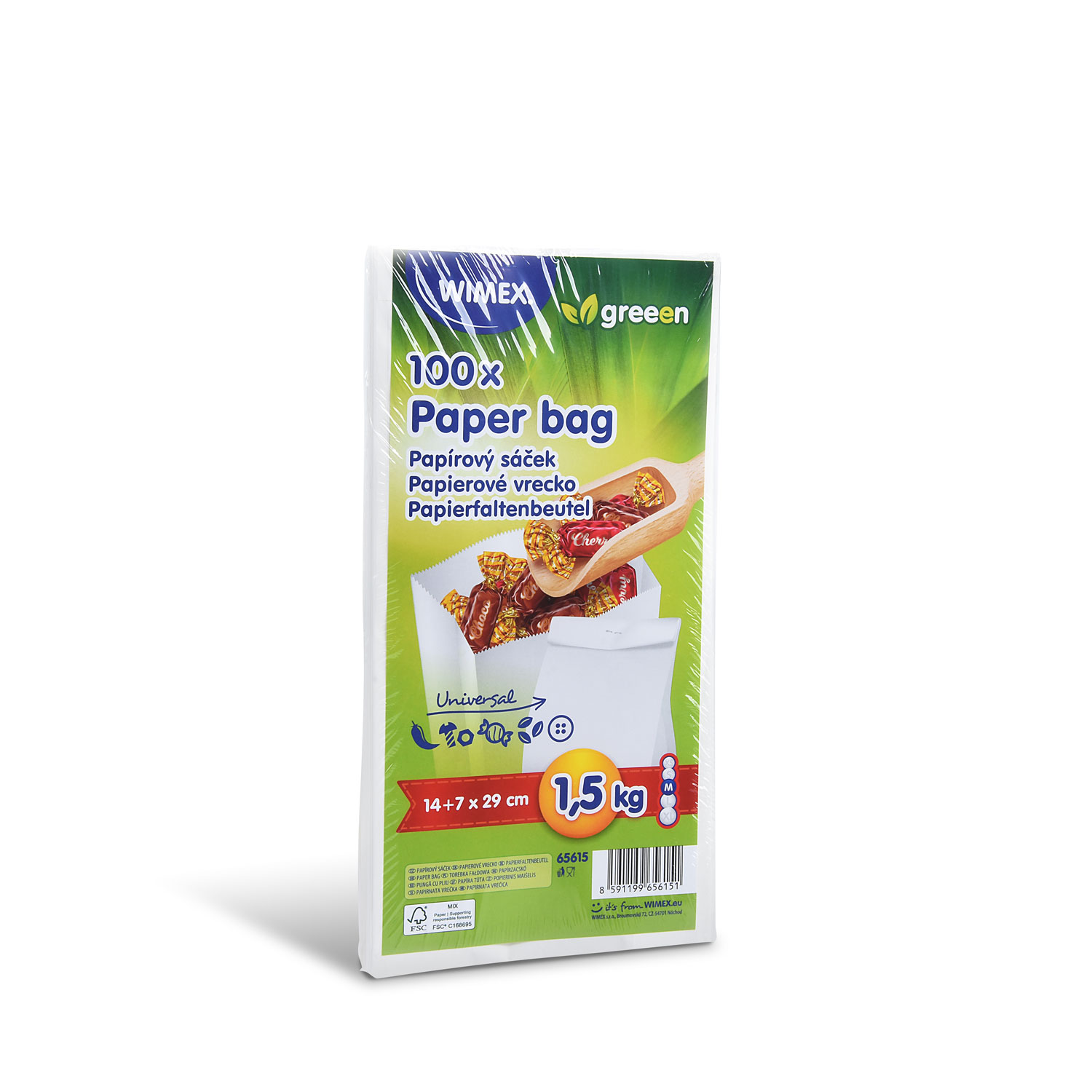 Papierfaltenbeutel (FSC Mix) weiß 14+7 x 29 cm 1,5kg - 100 Stück