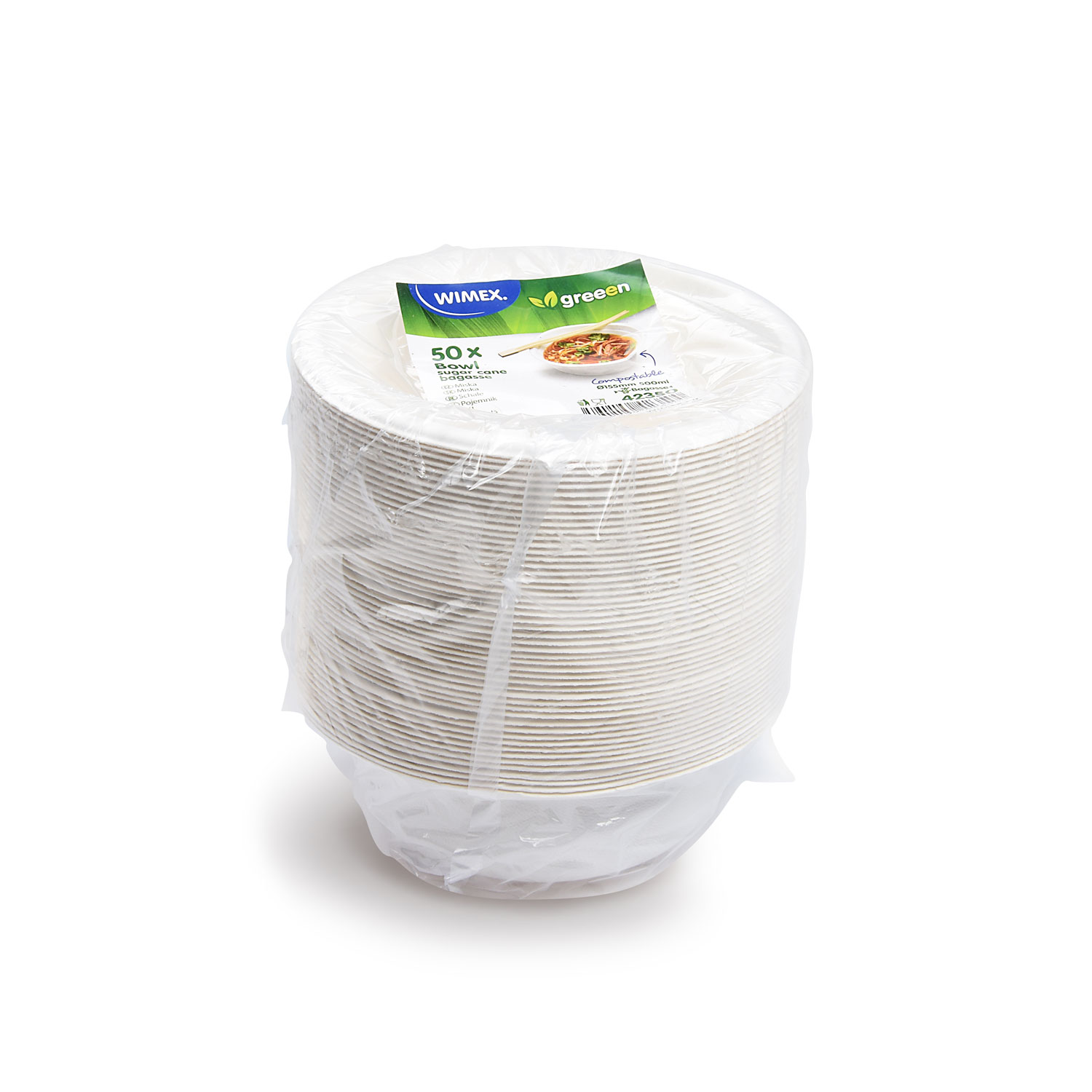 Schale aus Zuckerrohr-Bagasse Ø 155 mm 500 ml natur, Packung mit 50 Stück