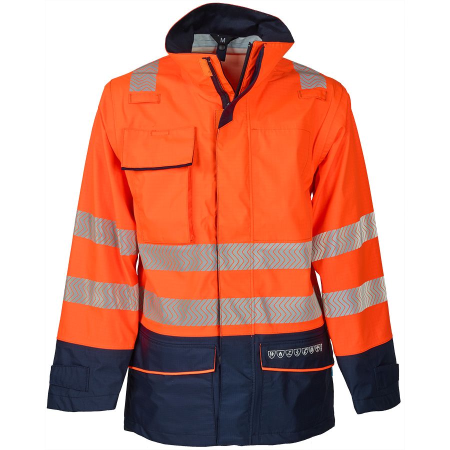 Warnschutz-Regenjacke mit Störlichtbogenschutz SIOEN TORVIK, leuchtorange/dunkelblau
