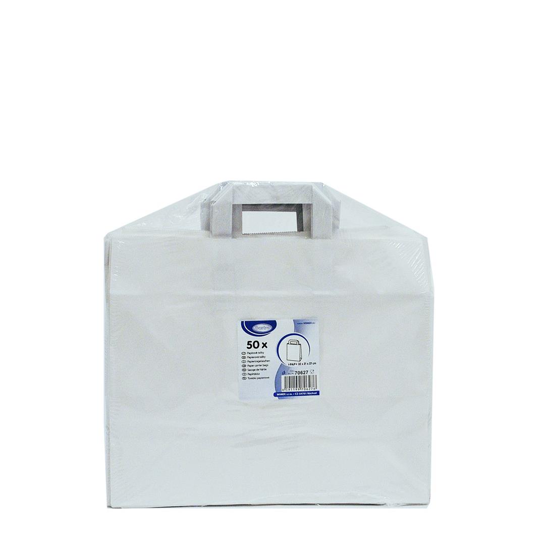 50 Papiertragetaschen 32+21 x 27 cm weiß