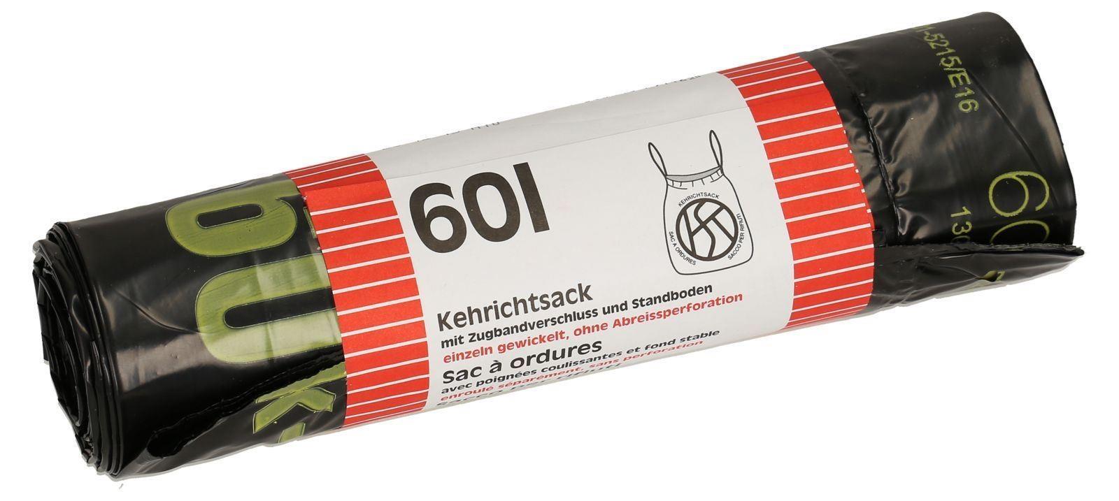 10 OKS Kehrichtsäcke mit Zugband 60 L schwarz