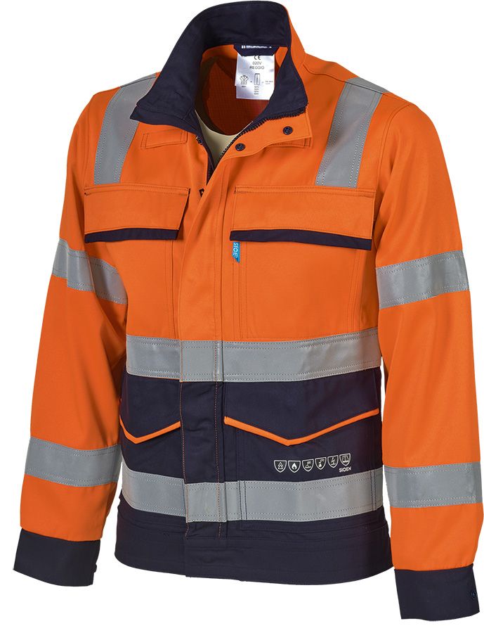 Multinorm-Warnschutzjacke SIO-SAFE EXTRA LARRAU, leuchtorange/dunkelblau - Grösse 42/44