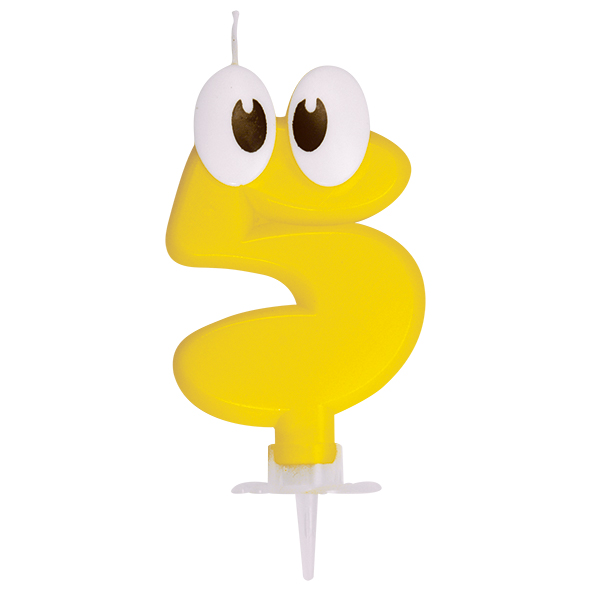 Zahlenkerze mit Halter "5" aus Wachs, 80 mm, Packung mit 1 Stück