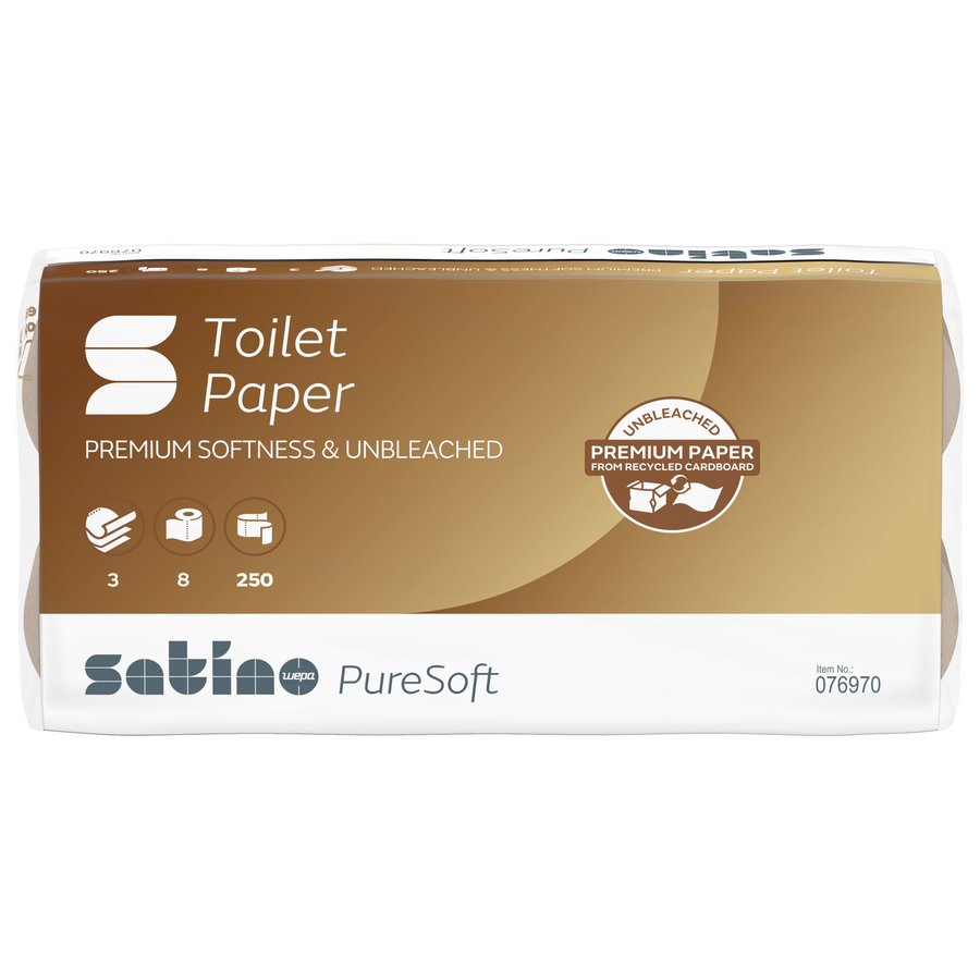Satino 076970 PureSoft Toilettenpapier Kleinrollen 3-lagig - 1 Sack à 64 Rollen