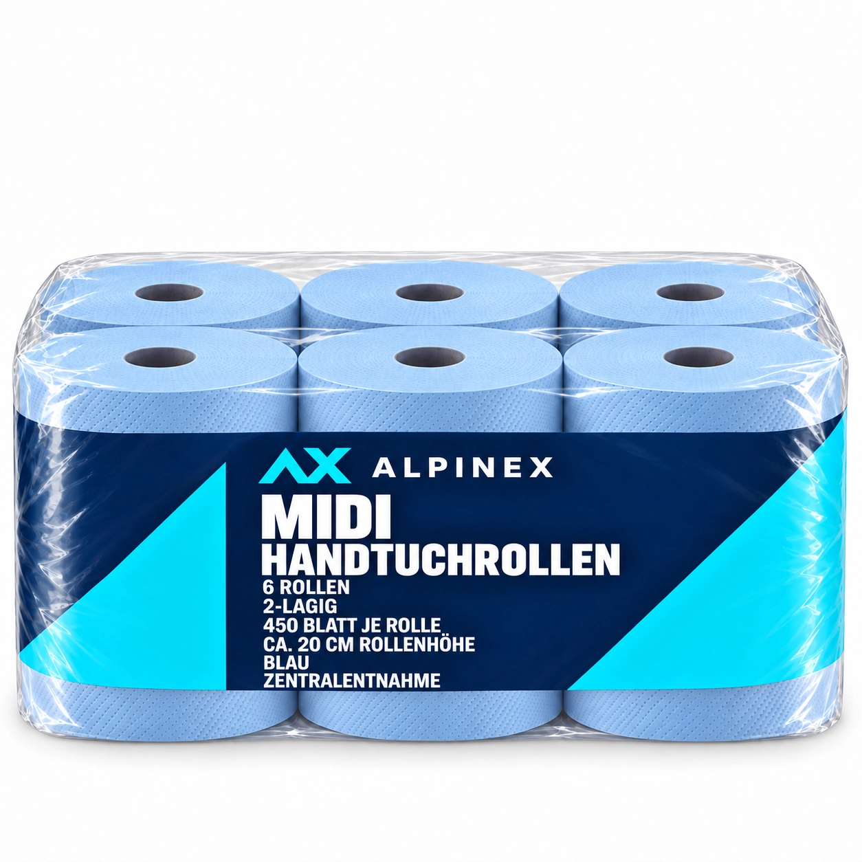 Papierhandtuchrolle blau Midi 2-lagig 450 Blatt, 6 Rollen