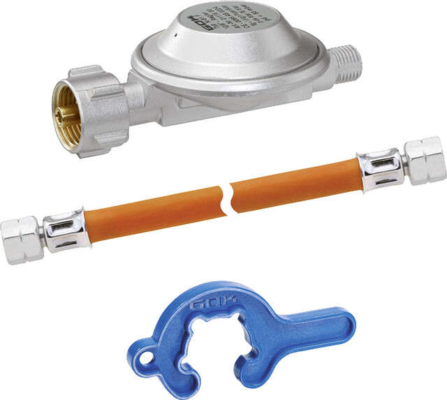 Regler Schlauch Set GOK Typ EN61 1,5 kg/h 50 mbar KLF x G 1/4 LH-ÜM Schlauch 800 mm