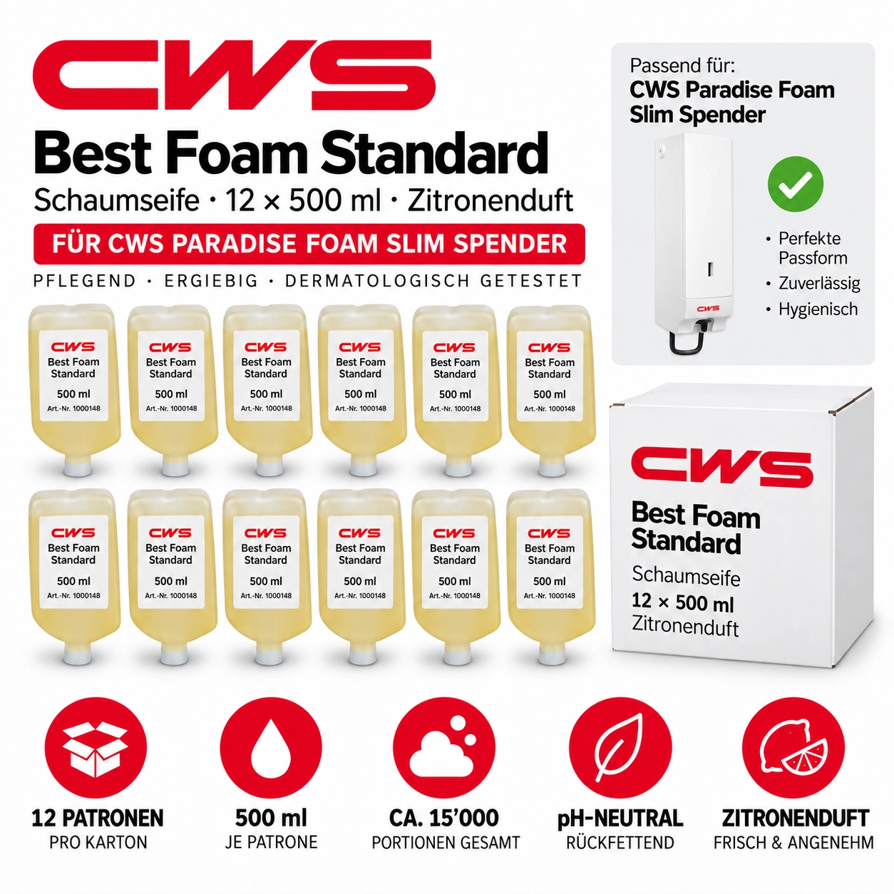 CWS 1000148 Best Foam Standard – Foam Slim Schaumseife 12 x 500 ml