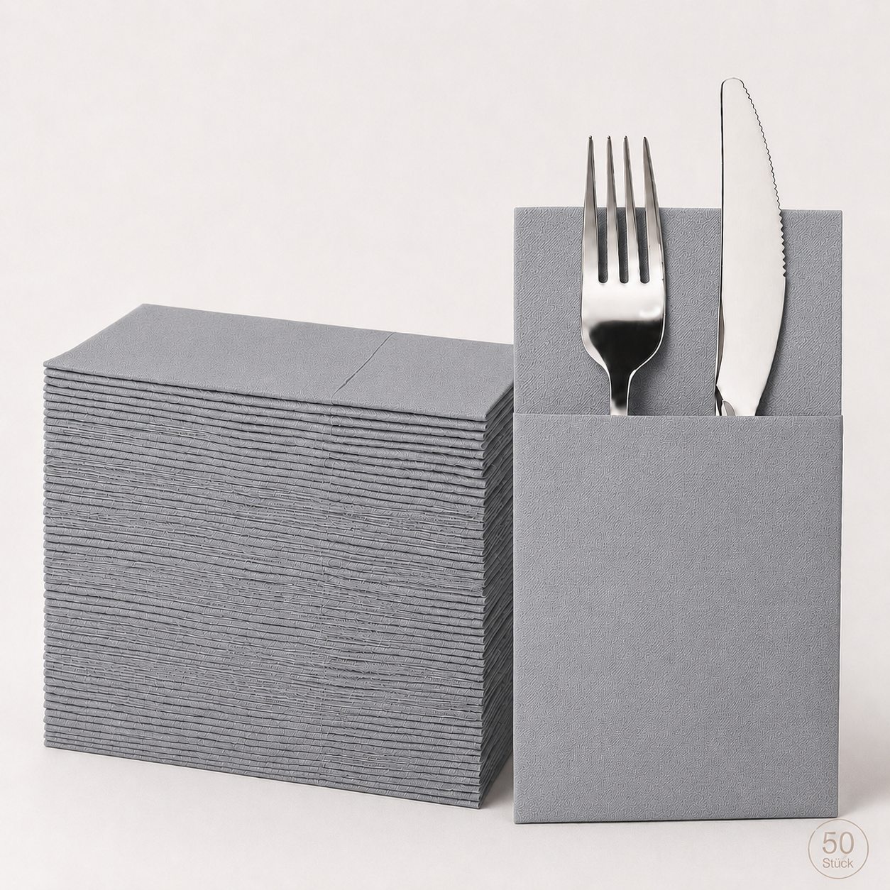 50x Servietten-Bestecktaschen CutleryStar PREMIUM grau 40 x 32 cm Airlaid