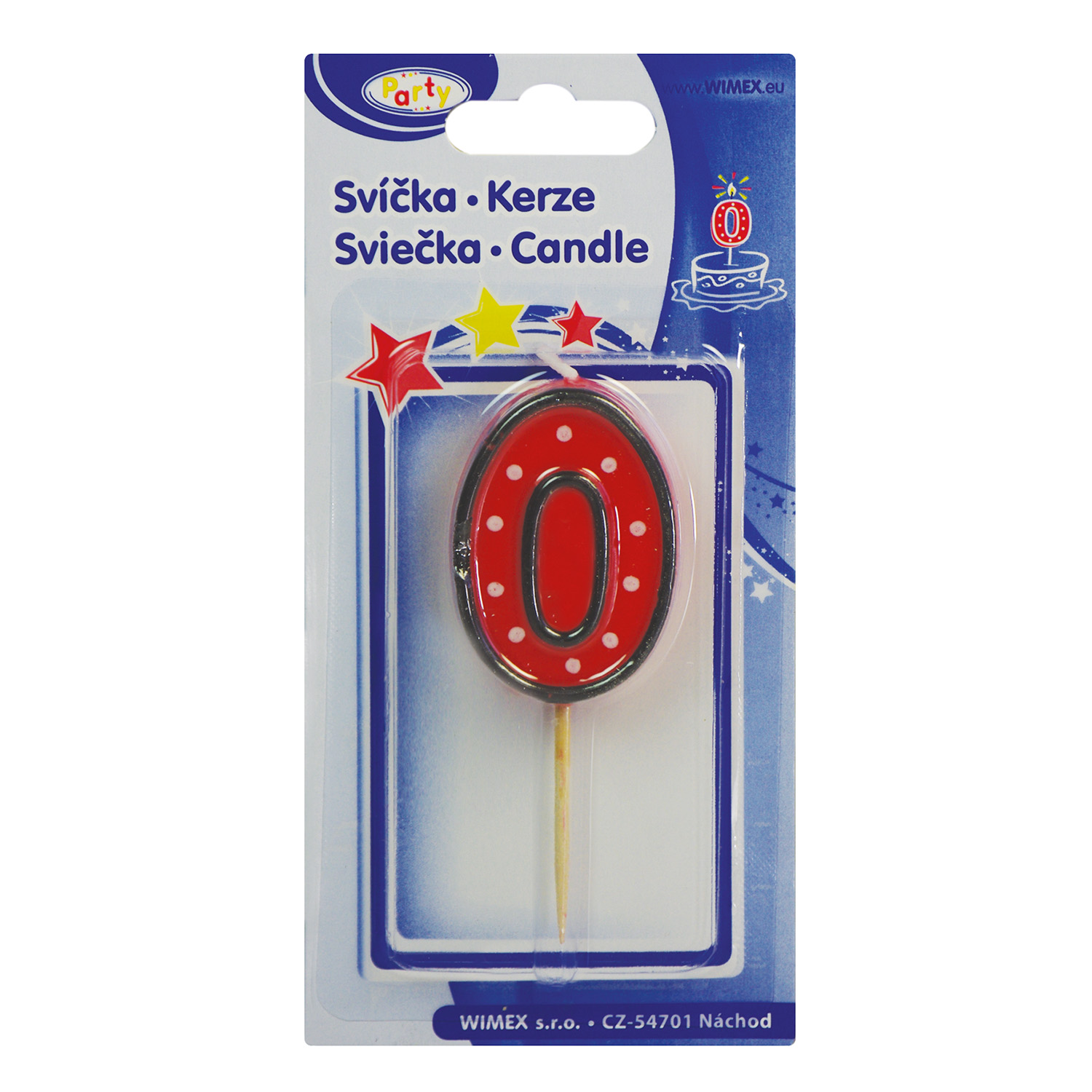 Zahlenkerze aus Wachs mit Bambuspicker "0" 50 mm, Packung mit 1 Stück