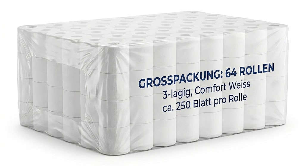 64x Comfort Toilettenpapier 3-lagig Weiss - 1 Sack à 8x8 Rollen