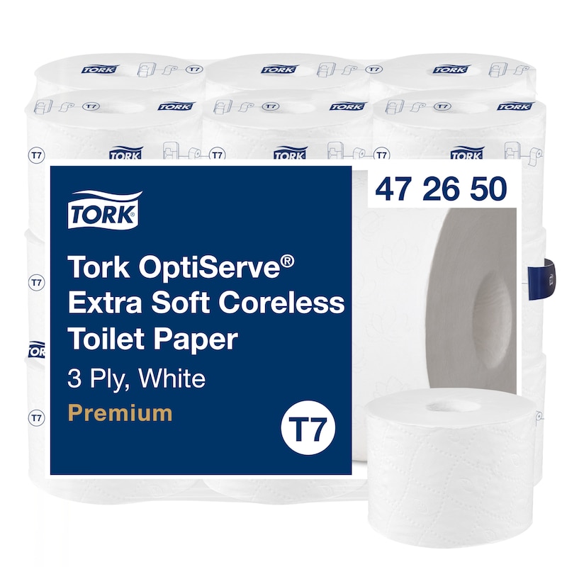 18 Rollen Tork 472650 OptiServe extra-weiches hülsenloses Toilettenpapier T7, 3-lagig