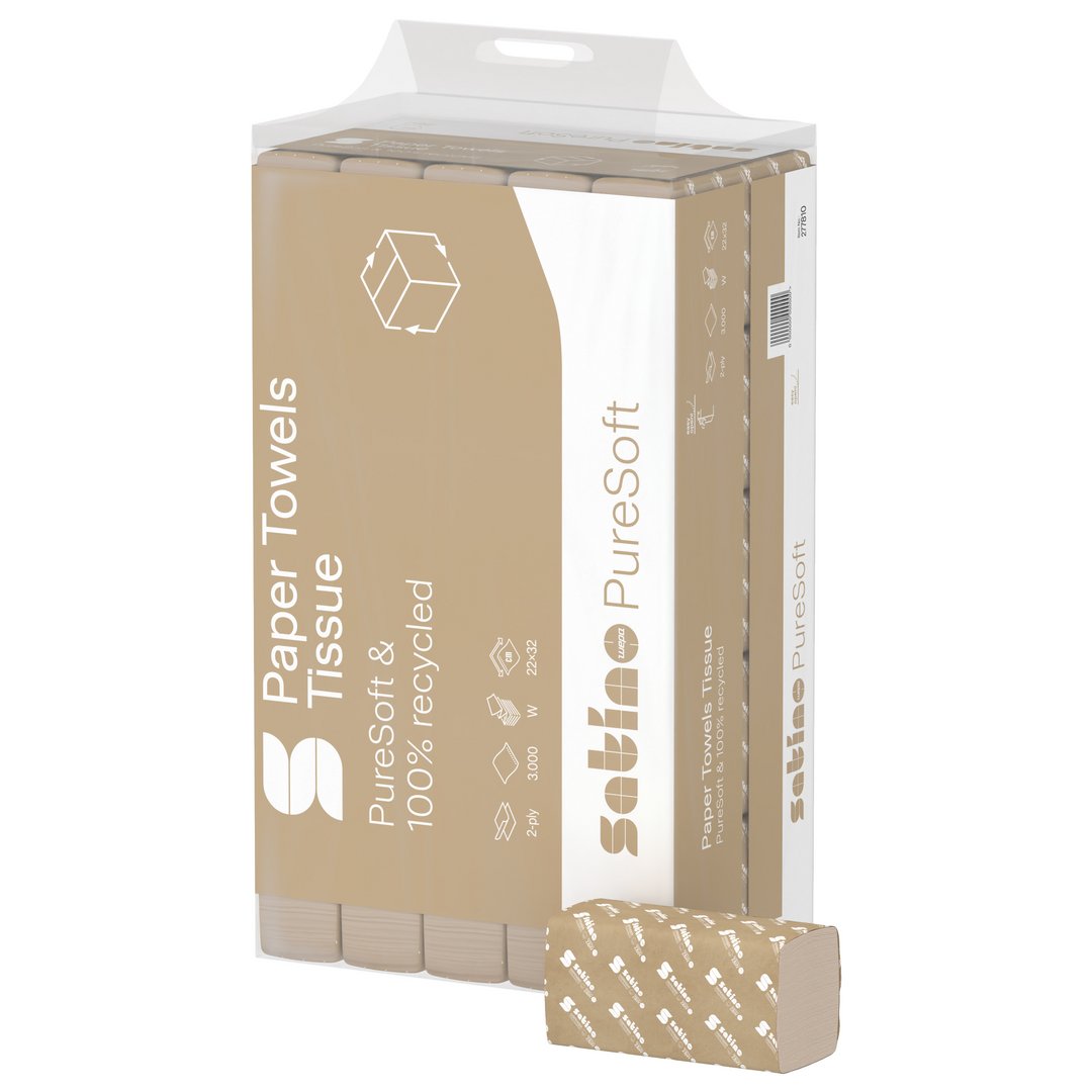 Satino PureSoft Handtuchpapier PT2 W-Falz 22×32 cm – 2-lagig, 3000 Blatt