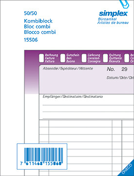 Kombiblock D/F/I A5 weiss 50x3 Blatt SIMPLEX 15508