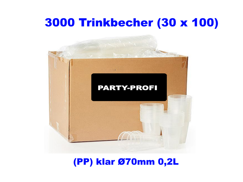 3000x Trinkbecher (PP) klar Ø70mm 0,2L - 30x100 Stück