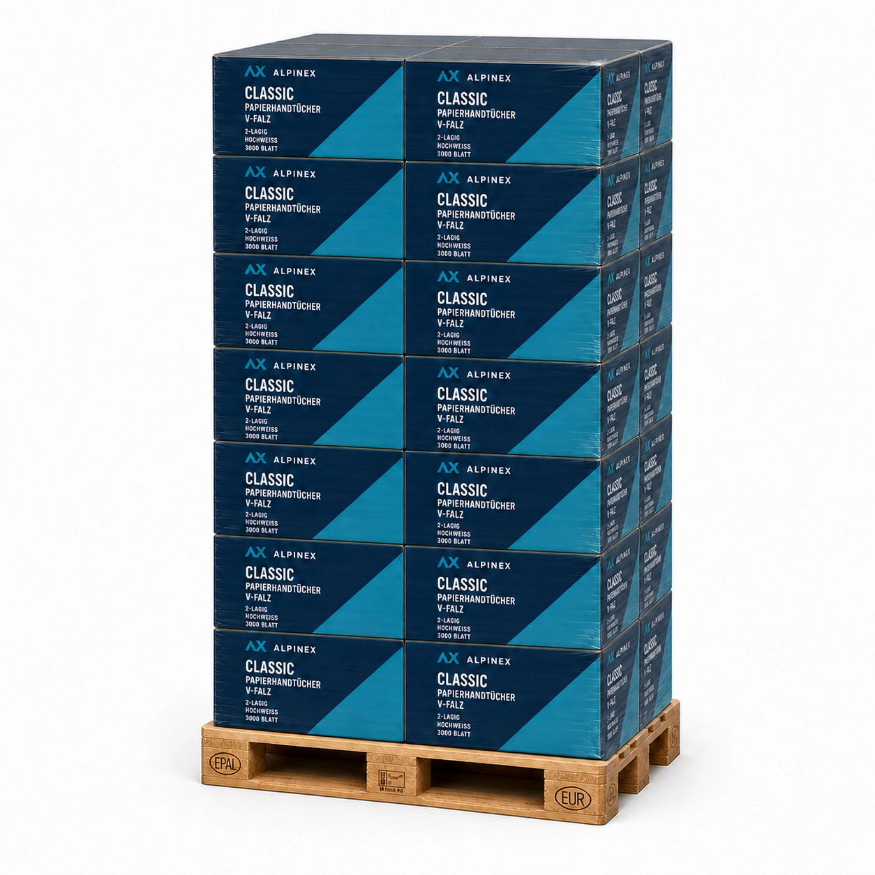 Alpinex Classic V-Falz Papierhandtücher 2-lagig Hochweiss – Palette mit 96'000 Blatt
