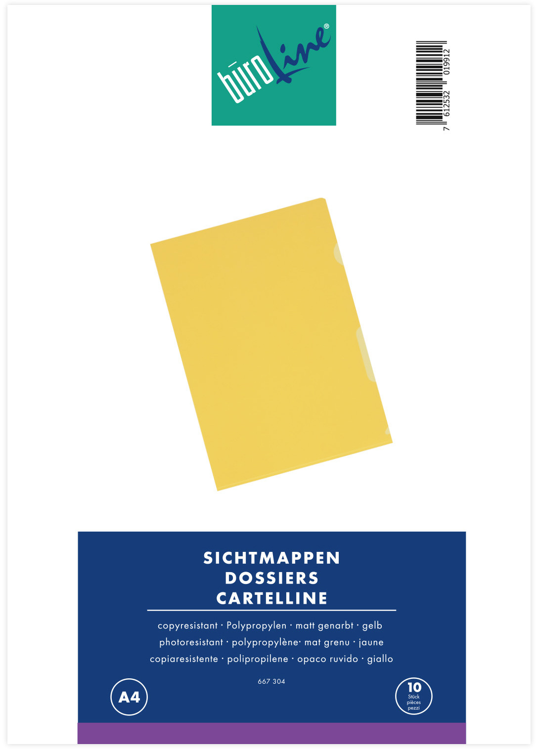 Sichtmappen PP A4 gelb, matt 10 Stück BÜROLINE 667304