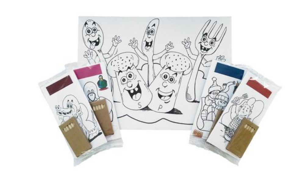 Kindermalsets 100 Bestecktaschen, 100 Tischsets & 6 Farbstifte 100 Stück