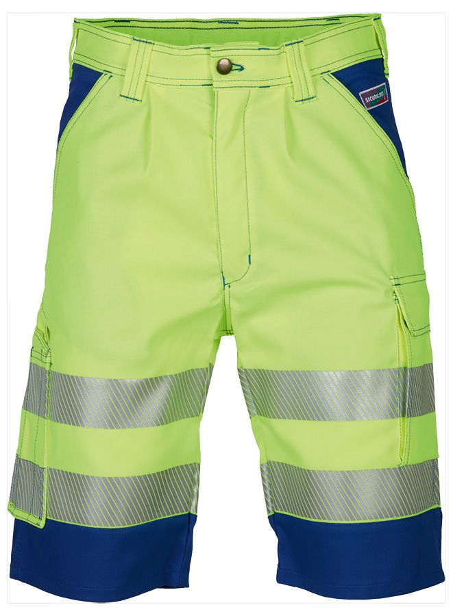 Warnschutz-Shorts SICURELAST REFLEX, leuchtgelb/blau - Grösse 52