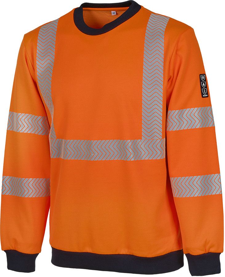 Warnschutz-Sweatshirt mit Störlichtbogenschutz KUROW, leuchtorange/dunkelblau - Grösse S