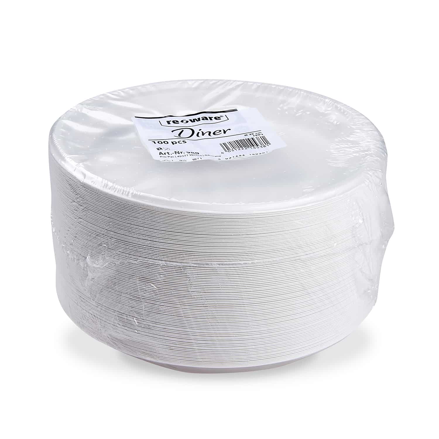 Mehrweg Menüteller PP weiss Ø 22 cm für Gastronomie und Take-away, Packung mit 100 Stück