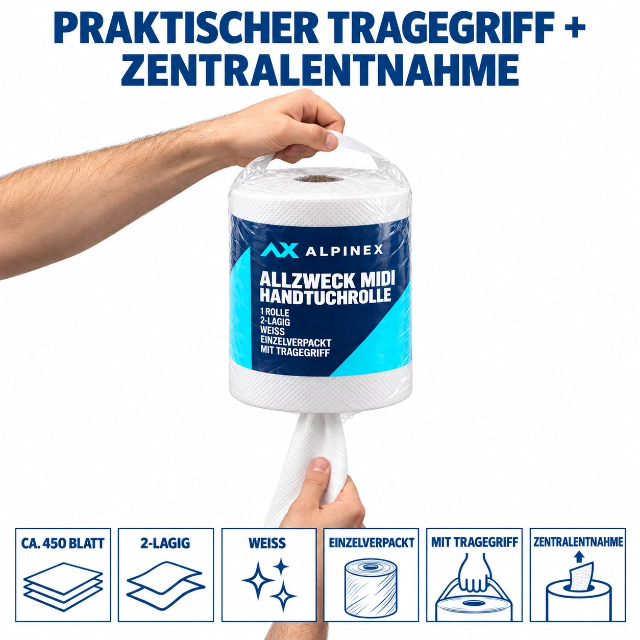 Alpinex Allzweck MIDI Rolle 2-lagig mit Tragegriff einzelverpackt