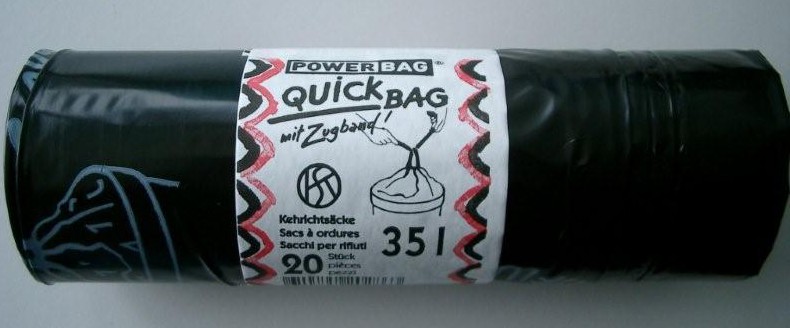 20 OKS Kehrichtsäcke 49my Quickbag mit Zugband 35 L schwarz