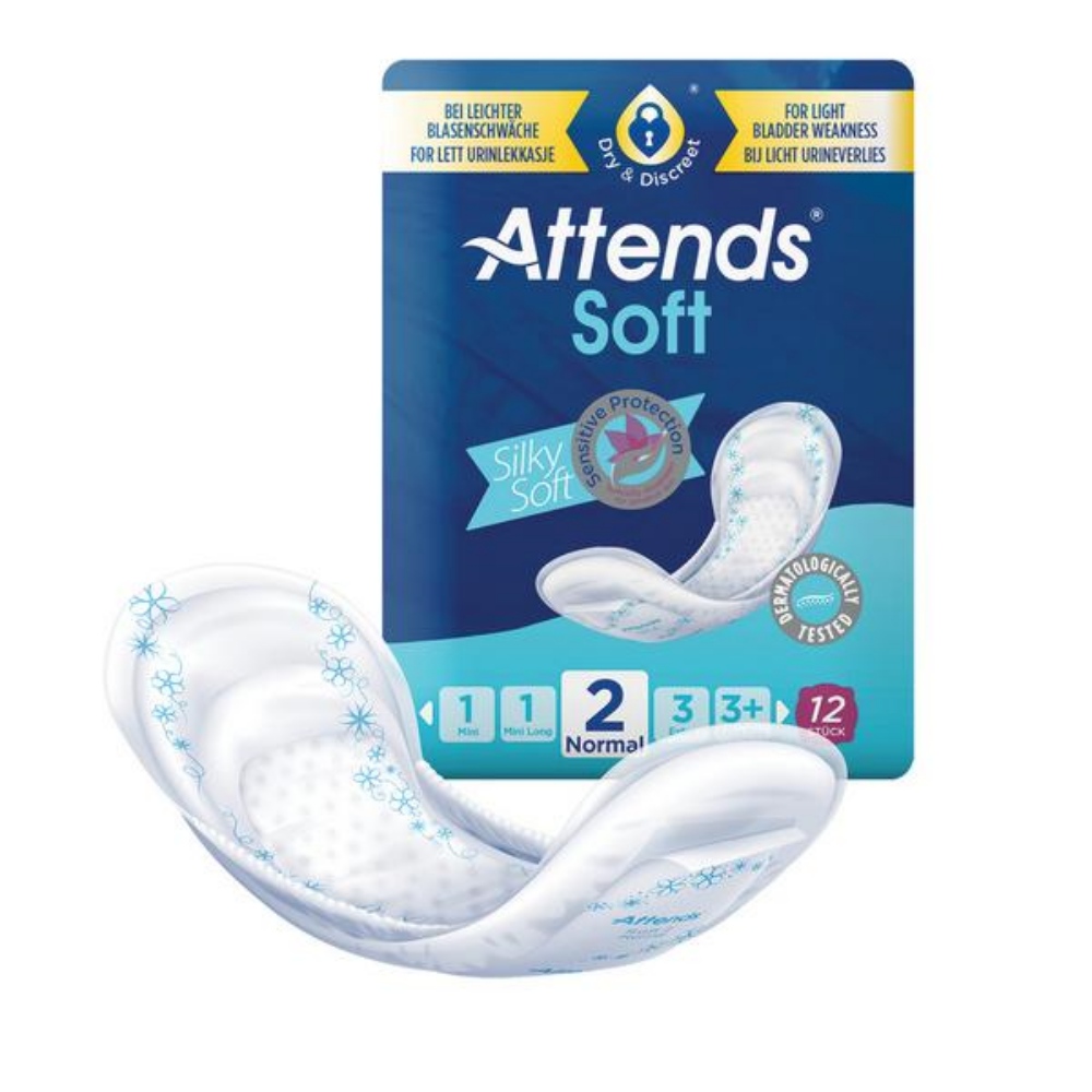 ATTENDS Soft Hygiene-Einlagen atmungsaktiv, mit Klebestreifen, 2 Normal, bei leichter bis starker 30 Stück