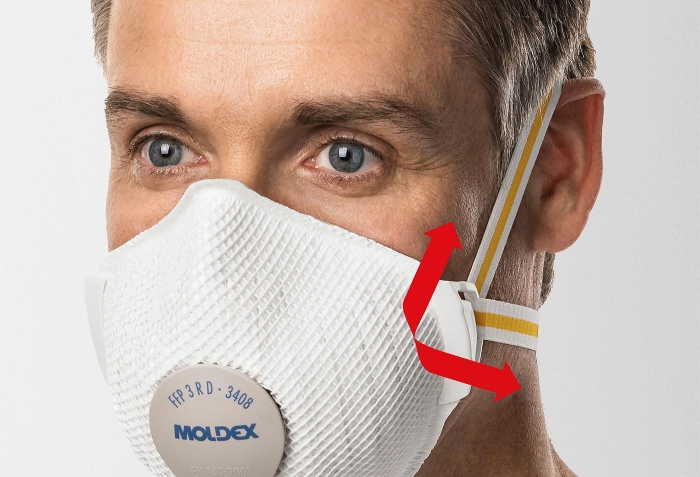 Moldex 3408 Atemschutzmaske FFP3 R D mit PROVALVE  Air Plus - 5 Stück pro Box einzeln verpackt