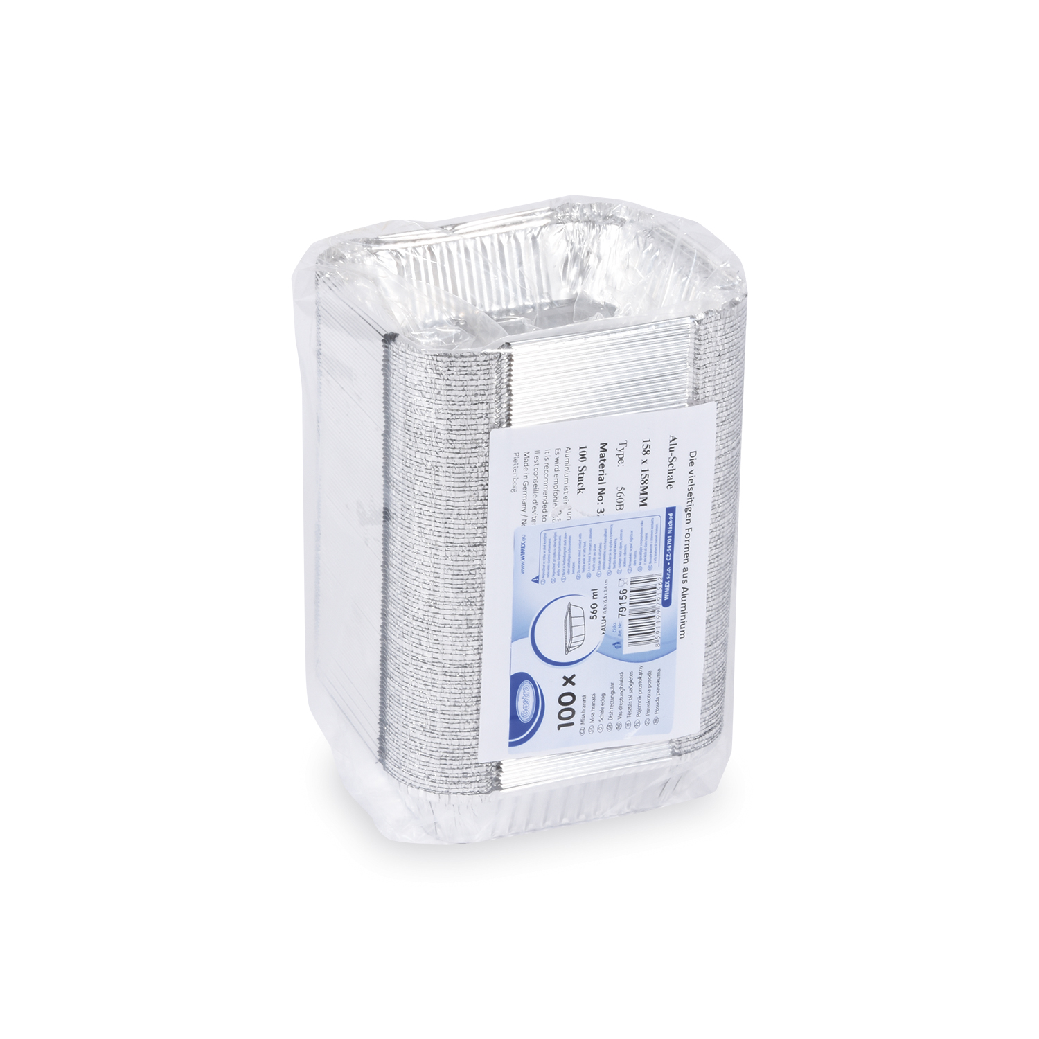 Schale (ALU) eckig 158 x 158 x 34 mm 560ml - 100 Stück