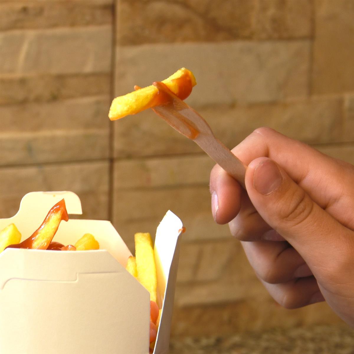 Pommes-Frites-Gabel aus Holz 8,5cm - 1000 Stück