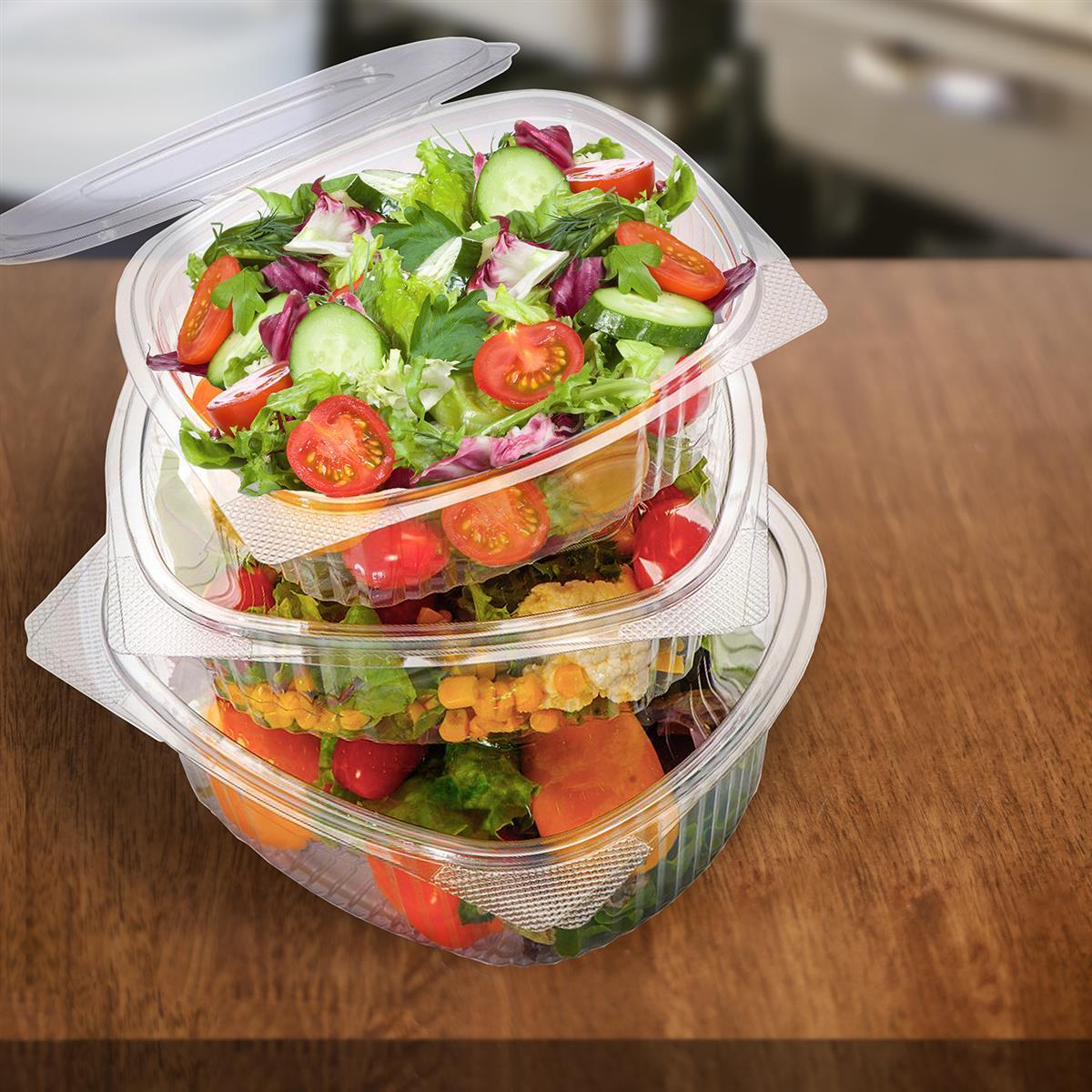 Feinkostbecher rPET oval klar 375 ml für Salate und Take-away, Packung mit 50 Stück
