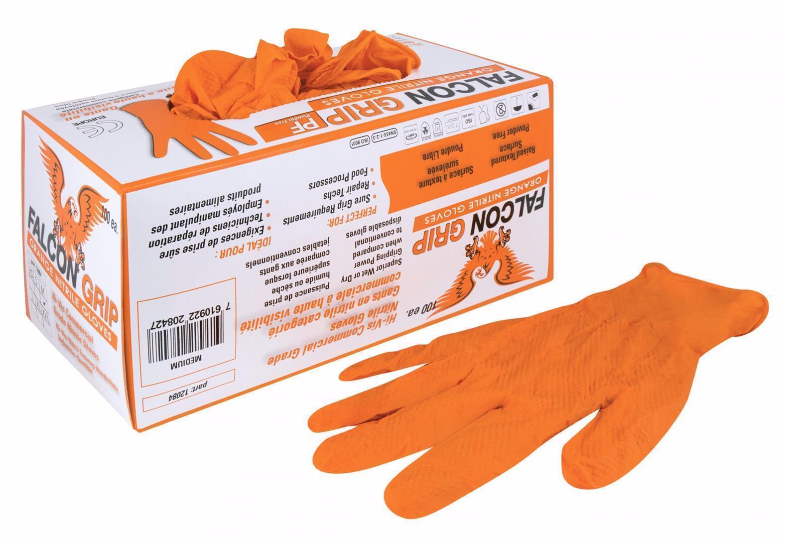 Nitril Handschuh Falcon Grip Hi-Vis orange - extra stark - Grösse S
