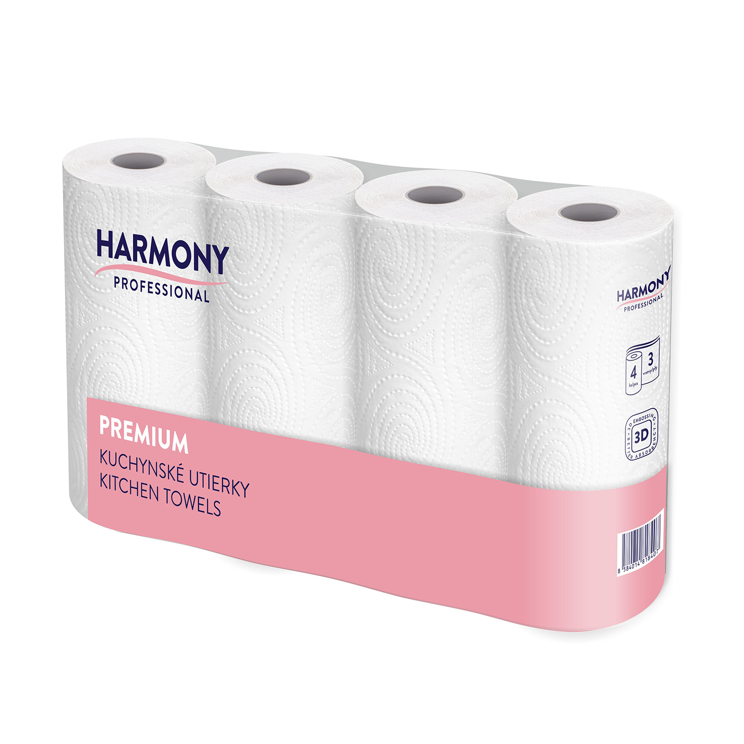 Küchenrolle Harmony Professional 3-lagig 11cm 10,5m 50 Blatt - 4 Stück